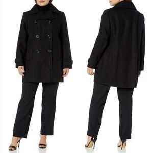 Anne Klein Black Double Breasted Wool Peacoat XS